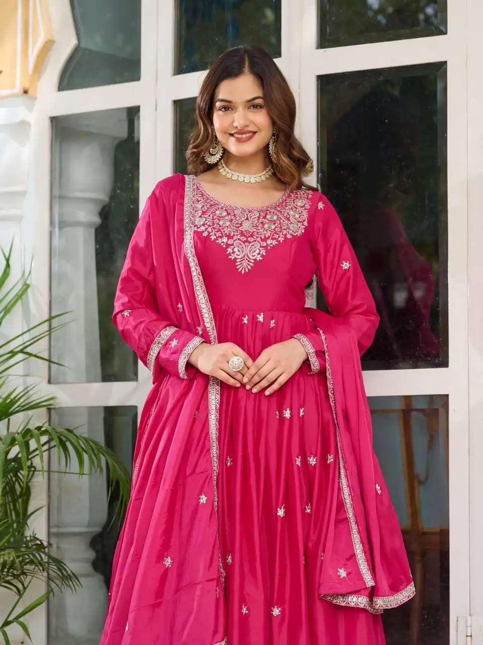 Women's American Silk Sequence Embroidery Long Anarkali Kurti Gown With Dupatta - Image 4